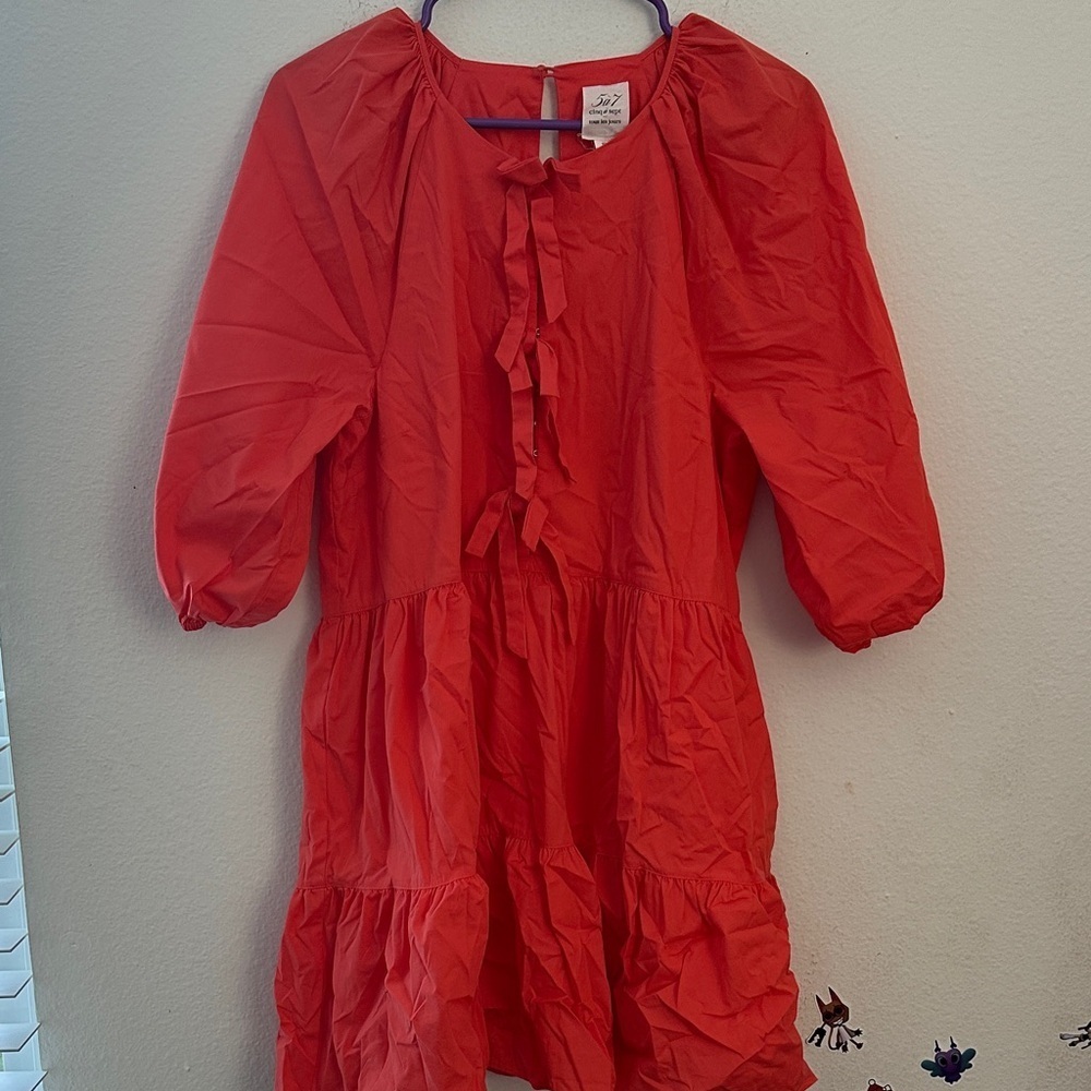 cinq a sept Tiered bow Puff coral Sleeve Dress